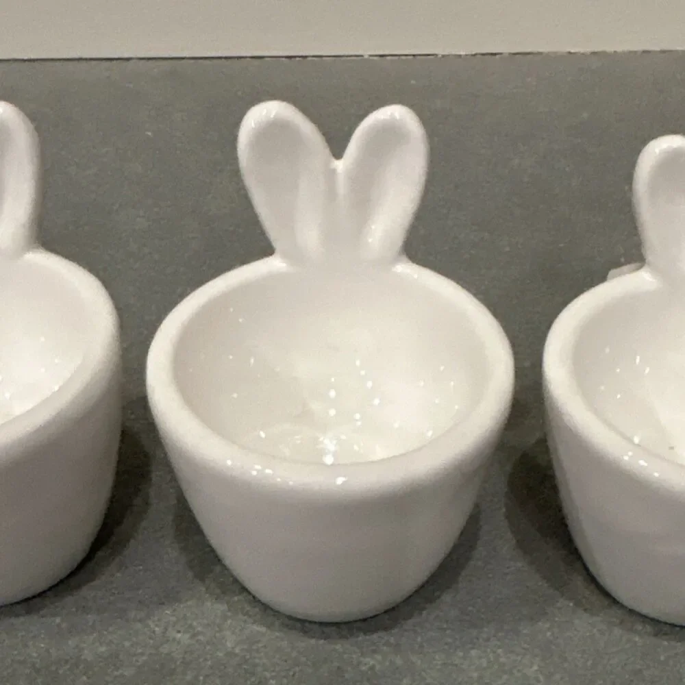 Hobby Lobby Set of 4 Bunny Ear Ceramic Egg Cups White Easter